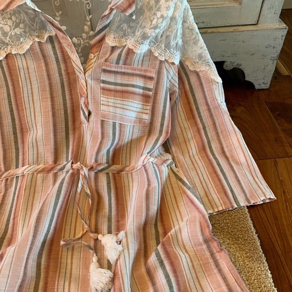 FINAL CLEARANCE Tassels and Lace Boho Stripe Tassel Tie Lace Dress Size Medium - Picture 2 of 7